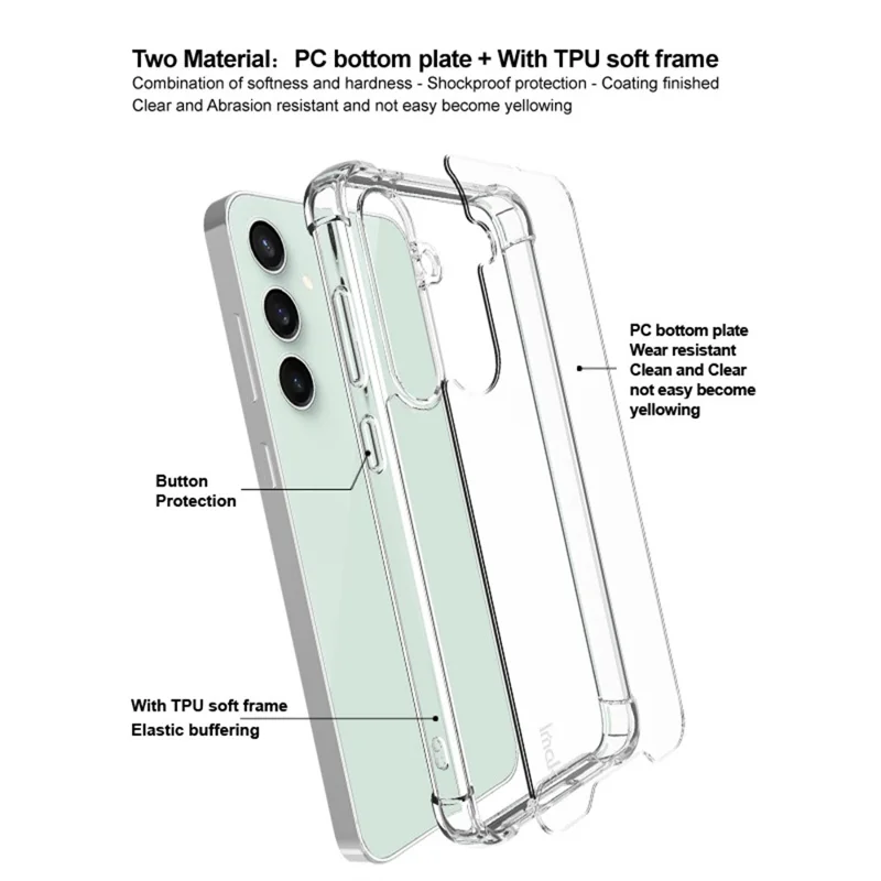 IMAK Para Samsung Galaxy S24 FE Case PC+TPU Capa de Telefone À Prova de Choque Transparente