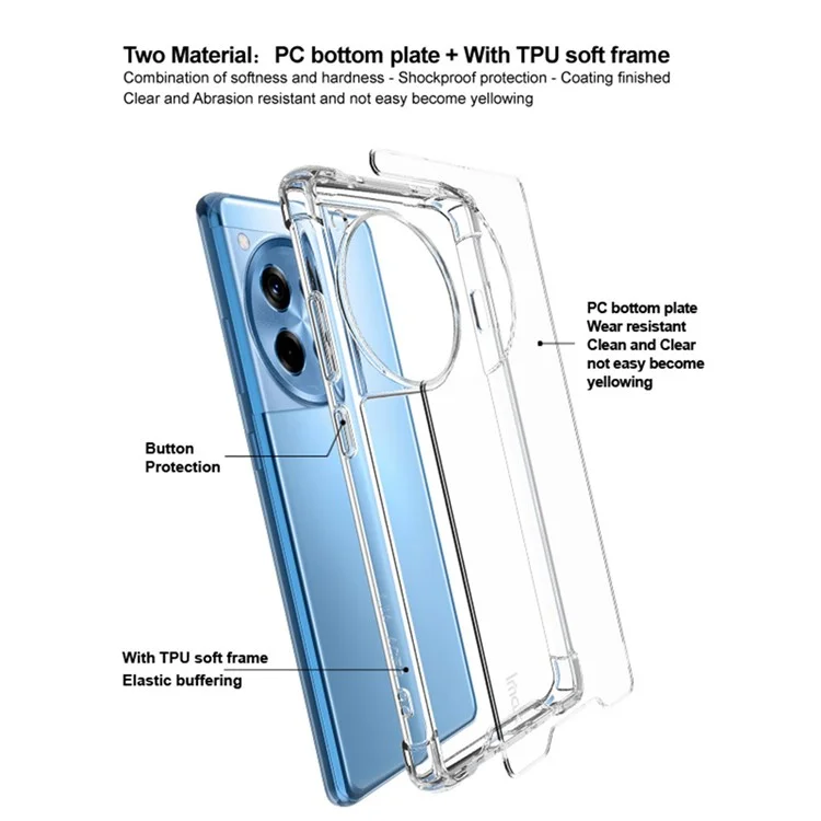 Imak Pour Oneplus Ace 3 5g / 12r 5G Boîtier pc + Tpu Couverture de Téléphone Transparent à L'amortisseur Tpu
