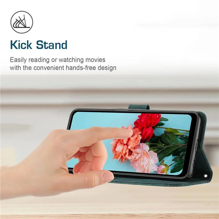 Для HMD Pulse / Pulse Plus / Pulse Pro Case Imprindted Lines Кожаная Телефонная Крышка Складной Подставки Для Складки Книги - Зеленый