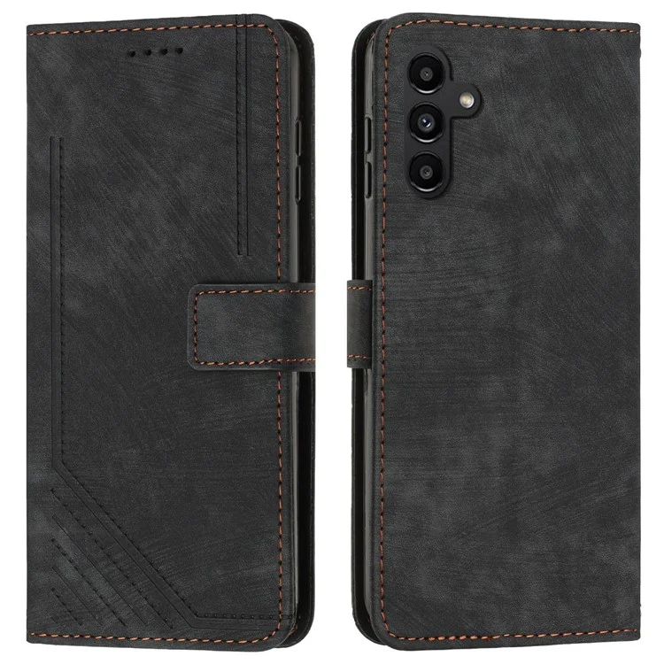 Für Samsung Galaxy M35 5G Hülle Bedruckte Linien Leder Handyhülle Buchstil Faltbarer Ständer - Schwarz