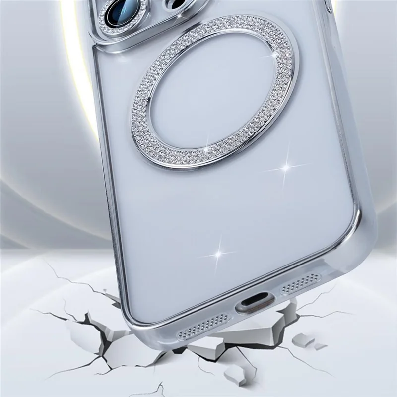 Für iPhone 16 Pro Max Magnetische Hülle Bling Rhinestone Clear TPU + PC Phone Cover - Pink