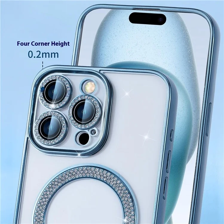 For iPhone 16 Pro Max Magnetic Case Bling Rhinestone Clear TPU + PC Phone Cover - Black