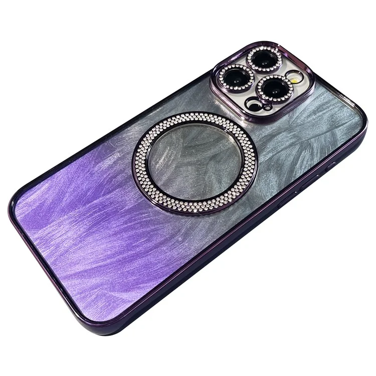 Для Iphone 16 Pro Max Magnetic Case Tevere Texture Bling Sparkly TPU + PC Phone Cope - Темно -фиолетовый