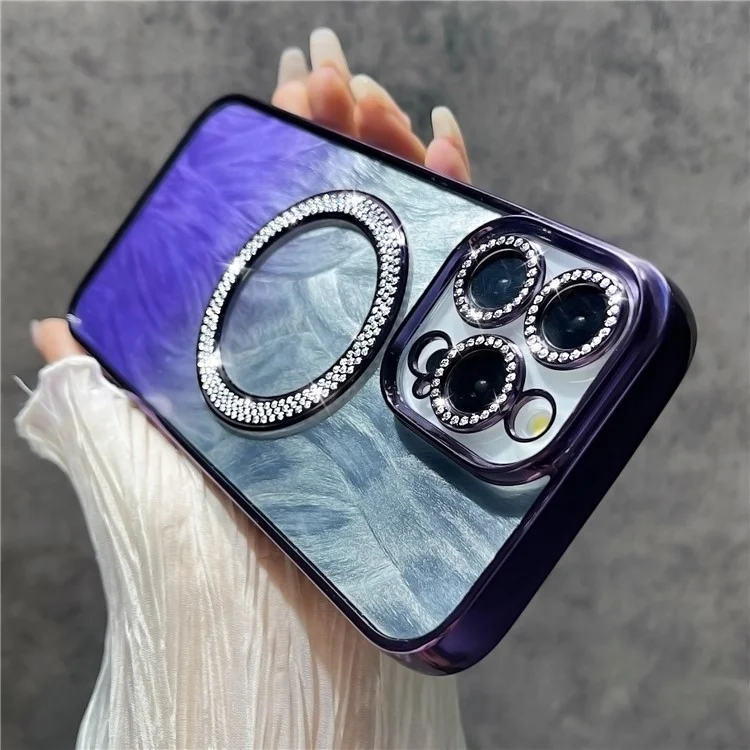 Для Iphone 16 Pro Max Magnetic Case Tevere Texture Bling Sparkly TPU + PC Phone Cope - Темно -фиолетовый