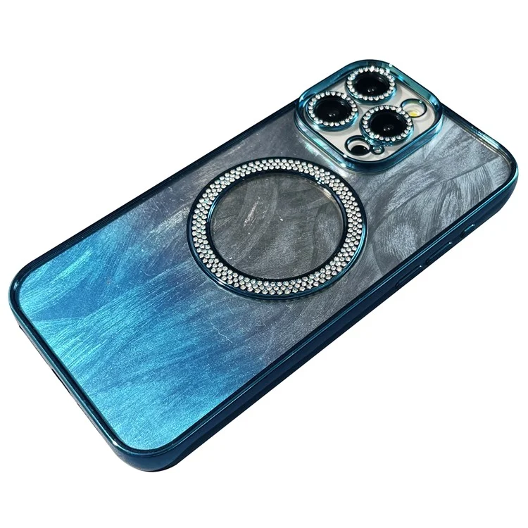 Pour Iphone 16 Pro Magretic Case Texture Feather Texture Bling TPU Sparkly TPU + PC Téléphone - Bleu Foncé