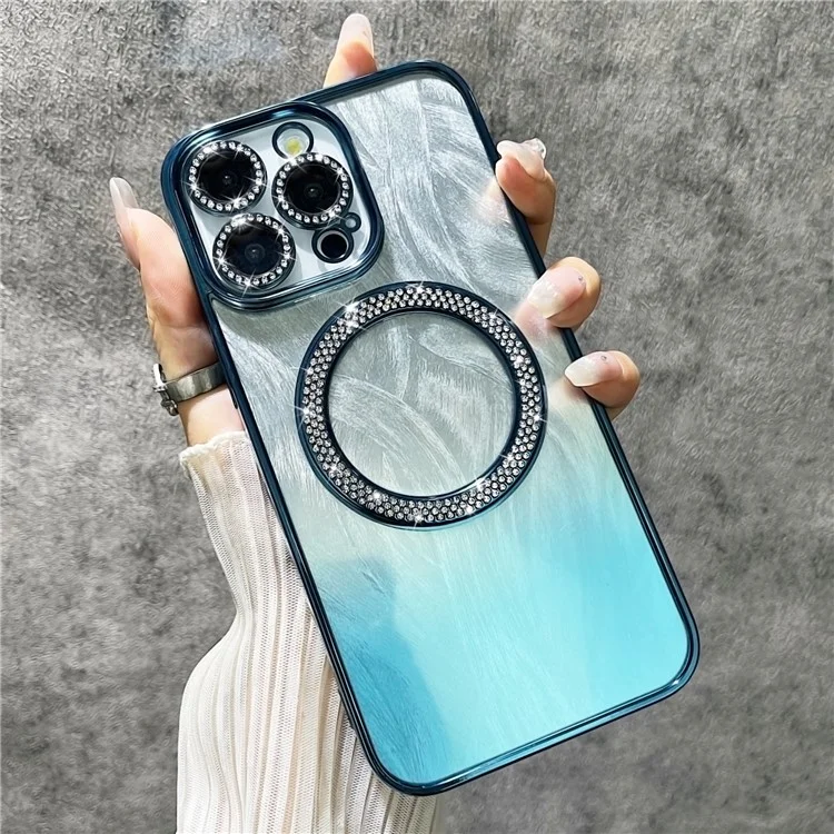 Pour Iphone 16 Pro Magretic Case Texture Feather Texture Bling TPU Sparkly TPU + PC Téléphone - Bleu Foncé