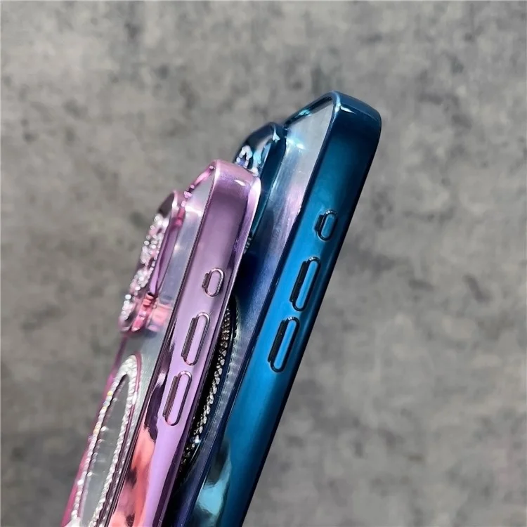 Pour Iphone 16 Pro Magretic Case Texture Feather Texture Bling TPU Sparkly TPU + PC Téléphone - Bleu Foncé