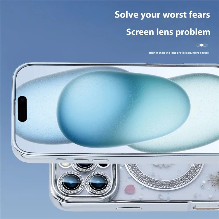Para Iphone 16 Pro Max Magnetic Case PC+TPU Epoxy Real Seca Flower Cover Cover - Lobelia Erinus