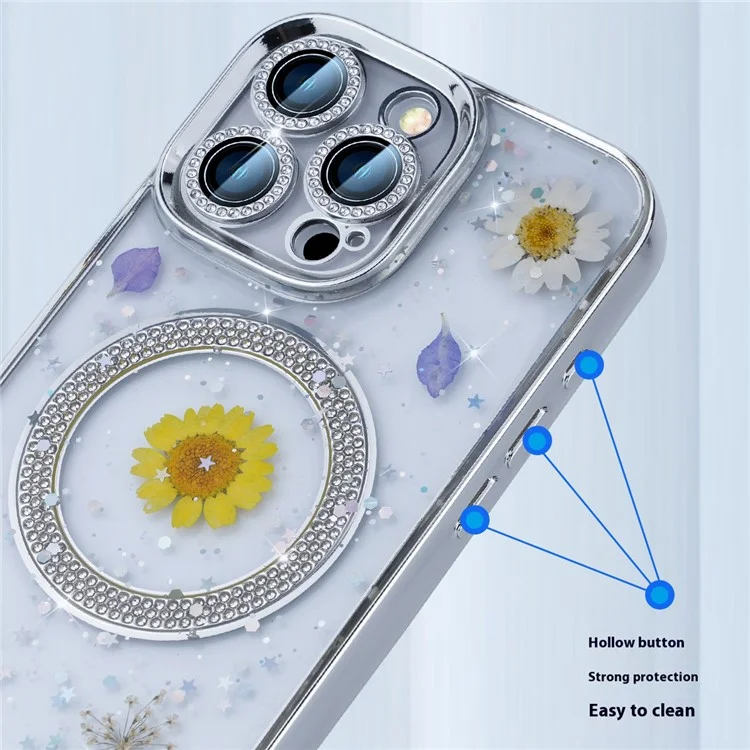 Para Iphone 16 Pro Magnetic Case PC+TPU Epoxy Real Seca Flower Cover Cover - Lobelia Erinus
