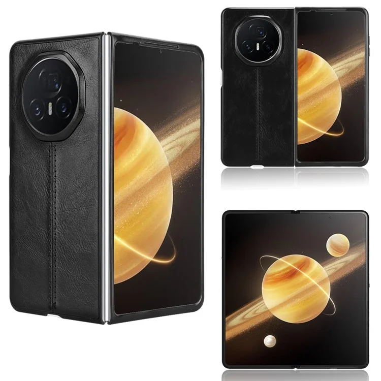 Pour Honor Magic V3 5G Étui Texture Cuir de Vache+PC Étui de Téléphone Lignes de Surpiqûre - Noir