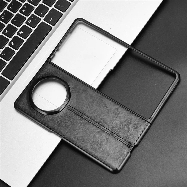 Pour Honor Magic V3 5G Étui Texture Cuir de Vache+PC Étui de Téléphone Lignes de Surpiqûre - Noir