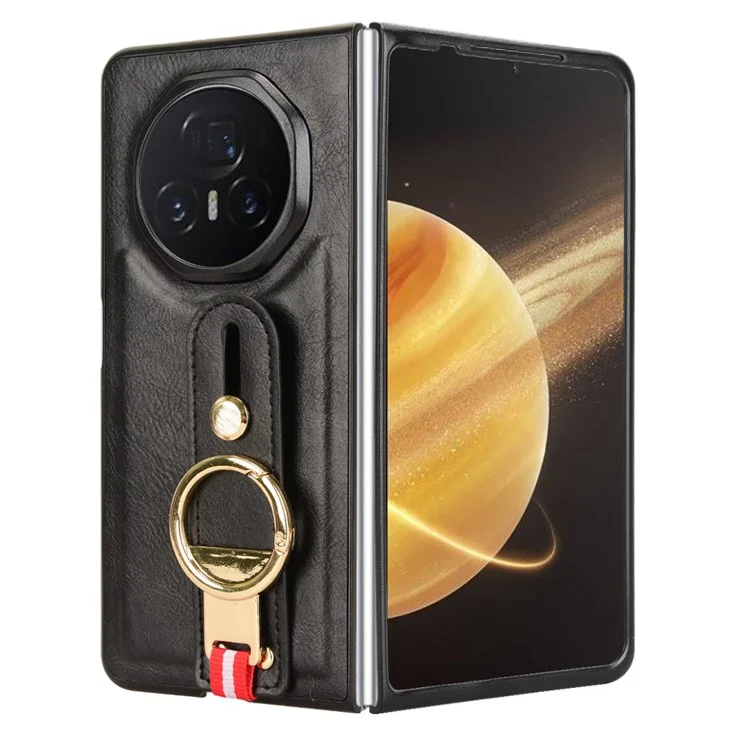 Pour Honor Magic V3 5G Case Cuir + pc + Tpu Couvre-bracelet Avec Bague D'ouvre-bouteille - Noir
