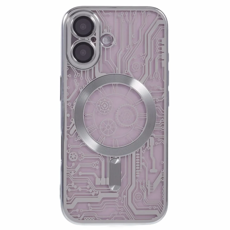 AR Series Pour Iphone 16 Plus Case Compatible Avec Magsafe Gear Design TPU TPU Téléphone Couverture Avec Film D'objectif - Argent