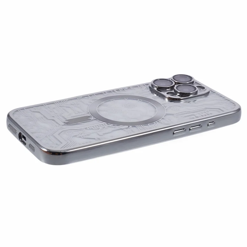 AR Series Pour Iphone 16 Pro Case Compatible Avec Magsafe Gear Design TPU Tpup Téléphone Avec Film D'objectif - Argent