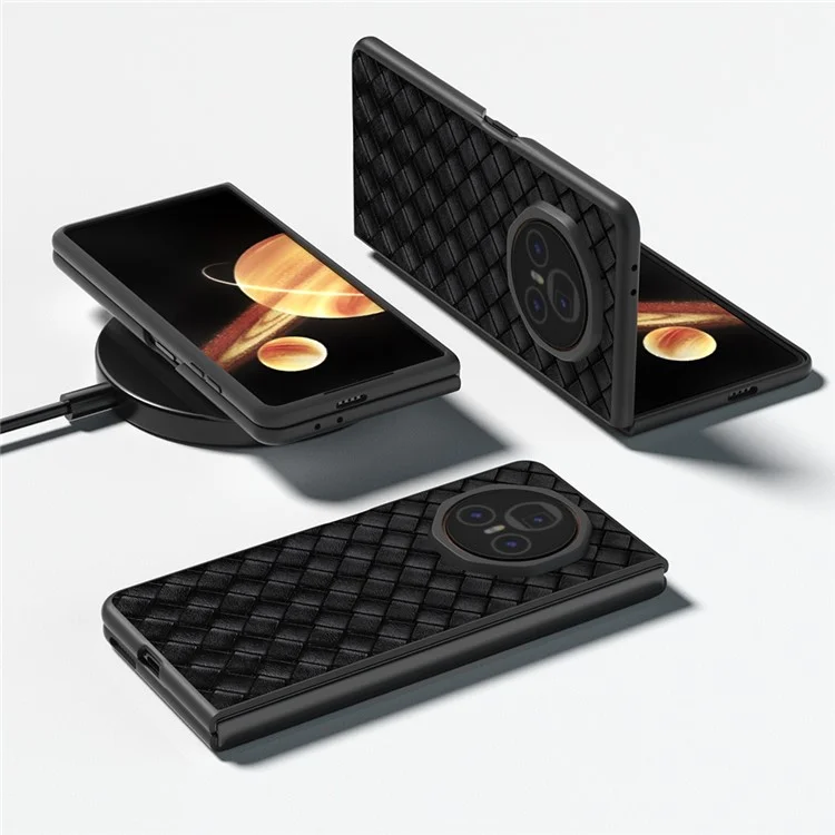 Custodia per telefono cellulare Honor Magic V3 5G con texture intrecciata in pelle PU e PC rivestito - Nero