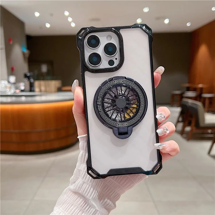 Pour Iphone 16 Pro Magnetic Case Gyroscope Kickstand Acrylique + TPU Téléphone Courne Renforce - Noir