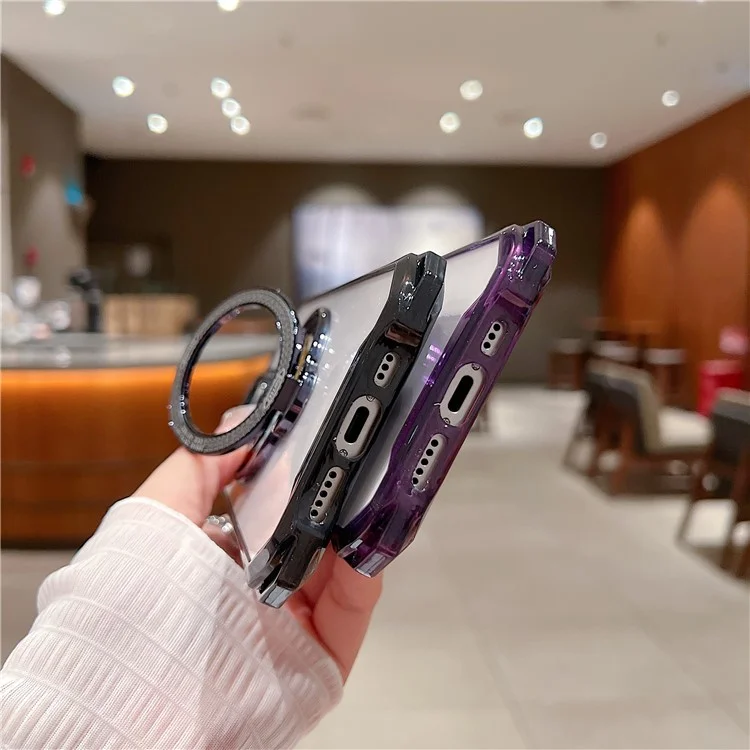 Pour Iphone 16 Pro Magnetic Case Gyroscope Kickstand Acrylique + TPU Téléphone Courne Renforce - Noir