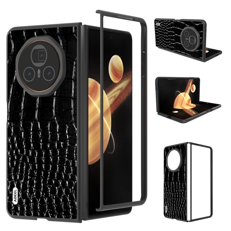 Abiel For Honor Magic V3 5g Case Подличная Кожа Кожаная Кожаная Крышка Телефона Crocodile Текстура - Черный