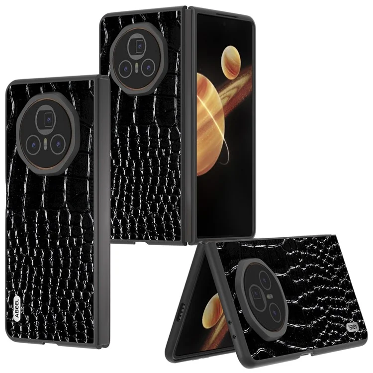Abiel For Honor Magic V3 5g Case Подличная Кожа Кожаная Кожаная Крышка Телефона Crocodile Текстура - Черный