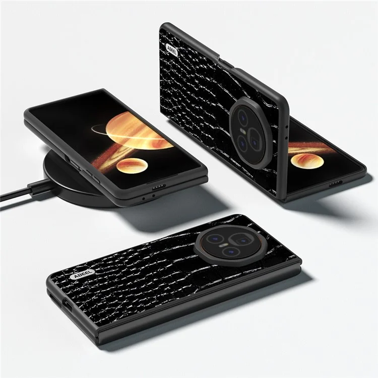 Abiel For Honor Magic V3 5g Case Подличная Кожа Кожаная Кожаная Крышка Телефона Crocodile Текстура - Черный