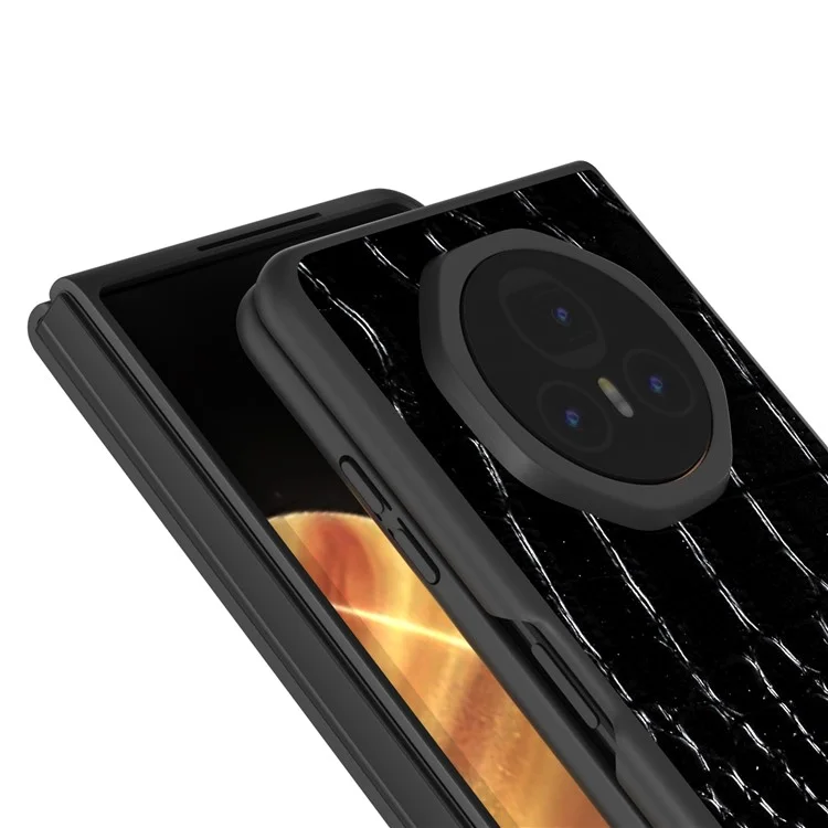 Abiel For Honor Magic V3 5g Case Подличная Кожа Кожаная Кожаная Крышка Телефона Crocodile Текстура - Черный