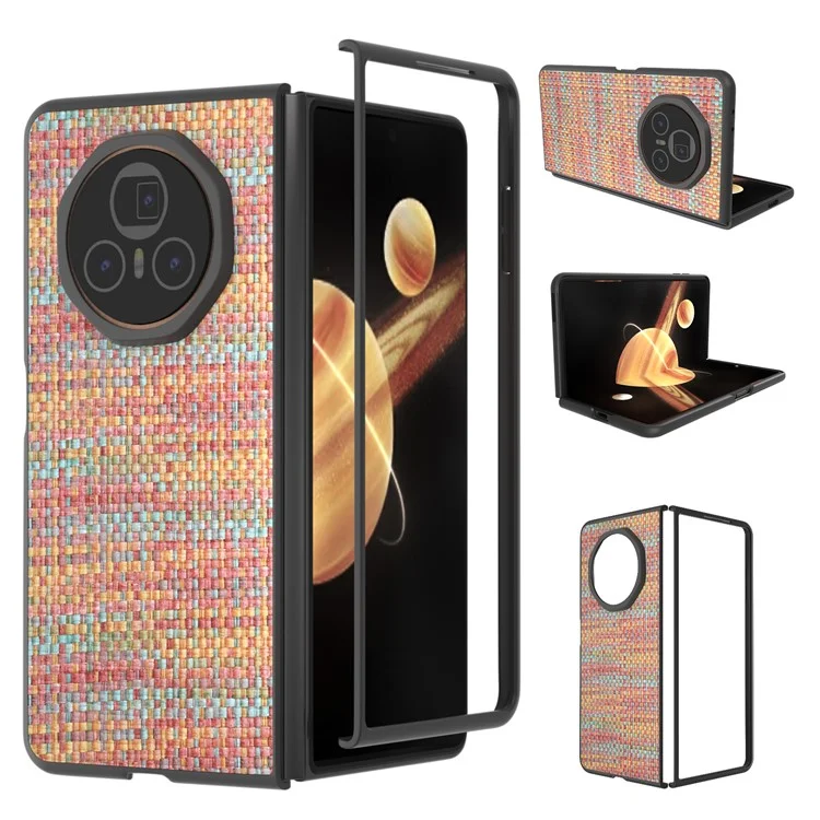 Para Honor Magic V3 5G Case Leather+PC Telep Cover Textura a Cuadros - Rojo Naranja