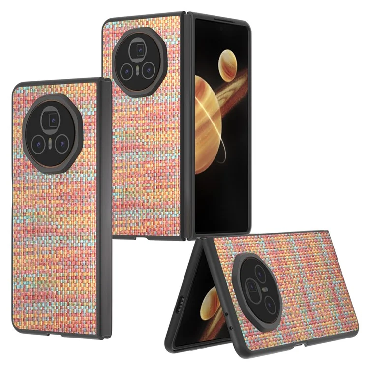 Para Honor Magic V3 5G Case Leather+PC Telep Cover Textura a Cuadros - Rojo Naranja