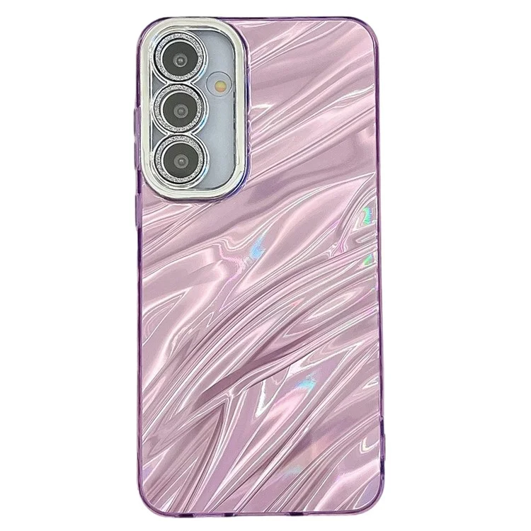 Para Samsung Galaxy A55 5G Case IMD Design Capa de telefone à prova de choque PC+TPU com filme de lente de vidro - Padrão de ondulação / Roxo