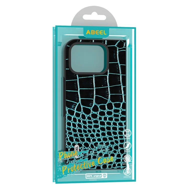 ABEEL For Google Pixel 9 Pro Fold 5G Case Genuine Cow Leather Back Phone Cover Crocodile Texture - Black