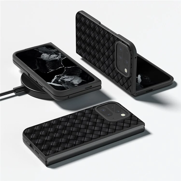 Для Google Pixel 9 Pro Fold 5G Case Woven Teven Texture PU - Черный