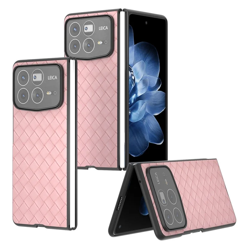 For Xiaomi Mix Fold 4 5G Case Woven Texture PU Leather Coated PC Mobile Phone Cover - Pink