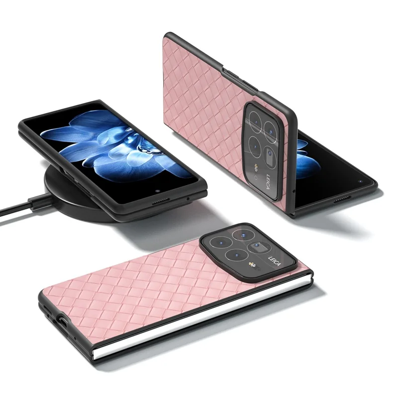 For Xiaomi Mix Fold 4 5G Case Woven Texture PU Leather Coated PC Mobile Phone Cover - Pink