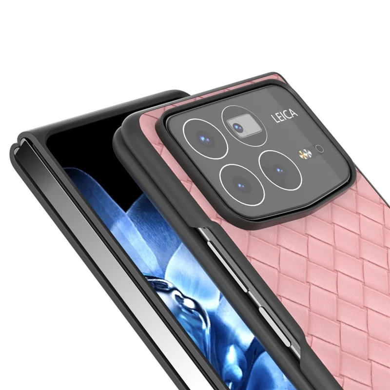 For Xiaomi Mix Fold 4 5G Case Woven Texture PU Leather Coated PC Mobile Phone Cover - Pink