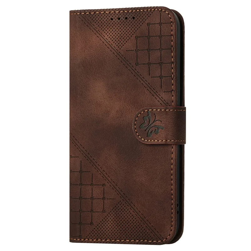 For Samsung Galaxy A24 4G (162.1mm) Leather Wallet Case Butterfly Flower Imprinted Phone Cover with Strap - Brown