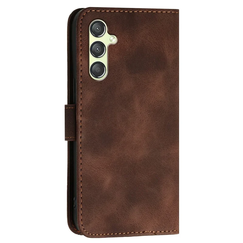 For Samsung Galaxy A24 4G (162.1mm) Leather Wallet Case Butterfly Flower Imprinted Phone Cover with Strap - Brown