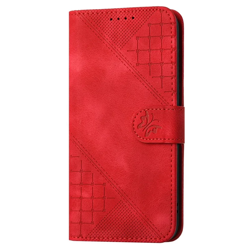 For Samsung Galaxy A24 4G (162.1mm) Leather Wallet Case Butterfly Flower Imprinted Phone Cover with Strap - Red