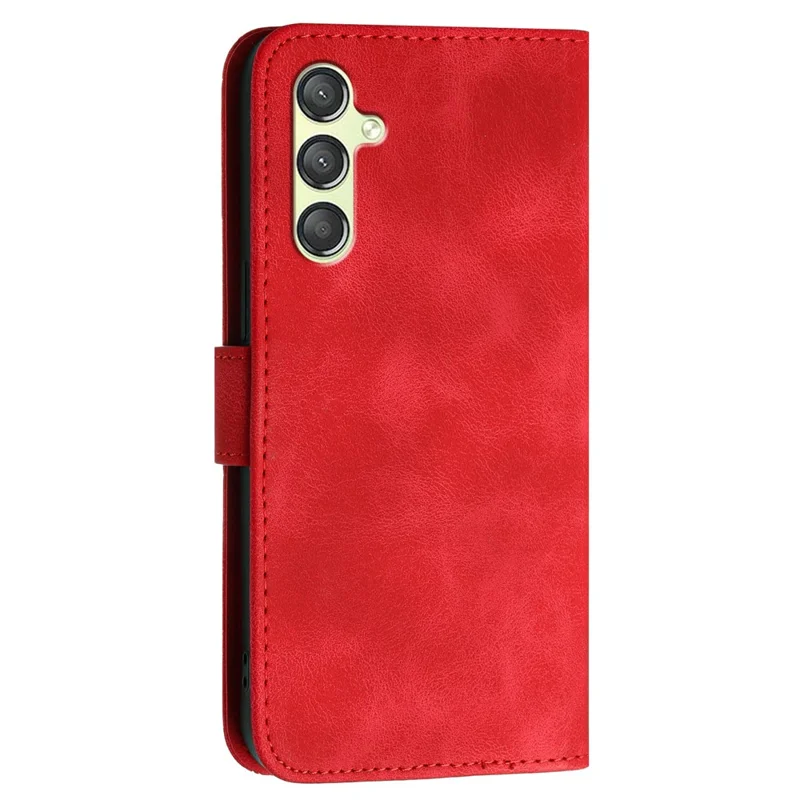 For Samsung Galaxy A24 4G (162.1mm) Leather Wallet Case Butterfly Flower Imprinted Phone Cover with Strap - Red