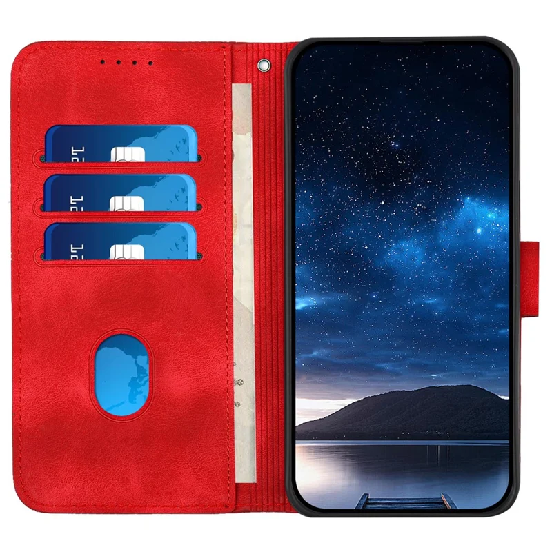 For Samsung Galaxy A24 4G (162.1mm) Leather Wallet Case Butterfly Flower Imprinted Phone Cover with Strap - Red