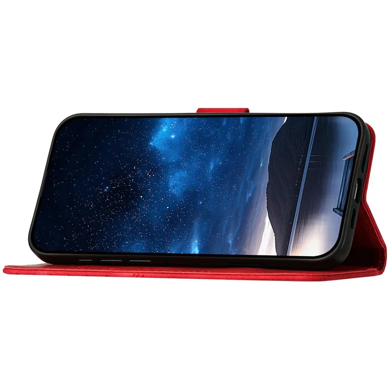 For Samsung Galaxy A24 4G (162.1mm) Leather Wallet Case Butterfly Flower Imprinted Phone Cover with Strap - Red