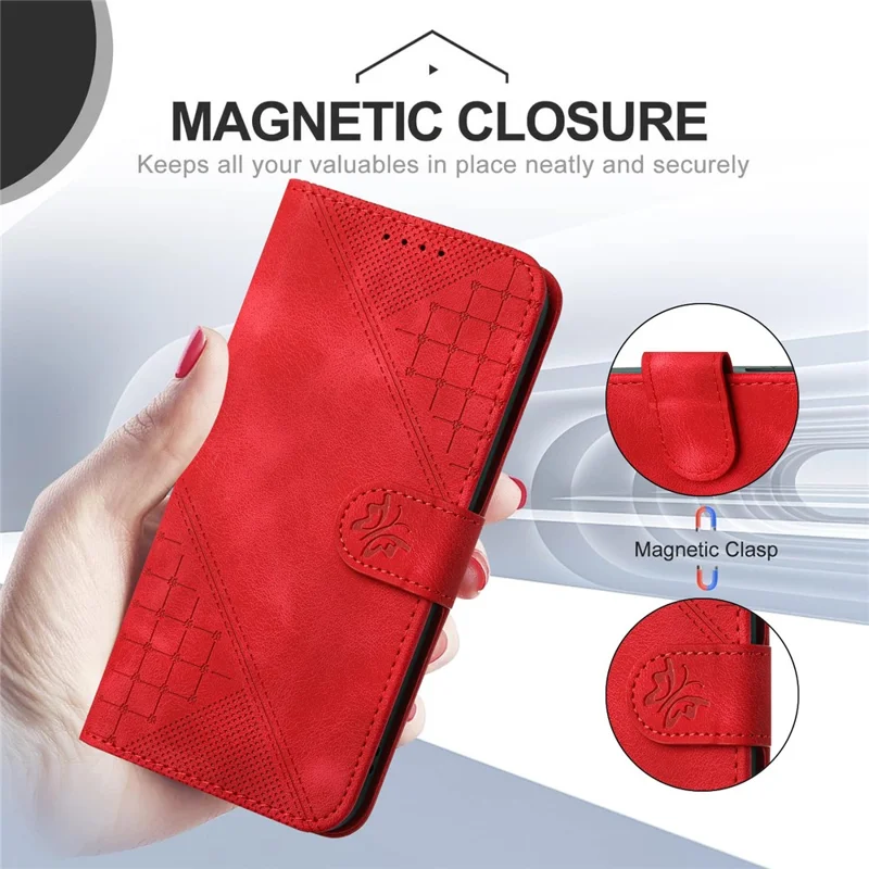 For Samsung Galaxy A24 4G (162.1mm) Leather Wallet Case Butterfly Flower Imprinted Phone Cover with Strap - Red
