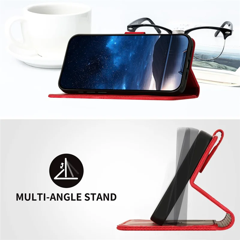 For Samsung Galaxy A24 4G (162.1mm) Leather Wallet Case Butterfly Flower Imprinted Phone Cover with Strap - Red