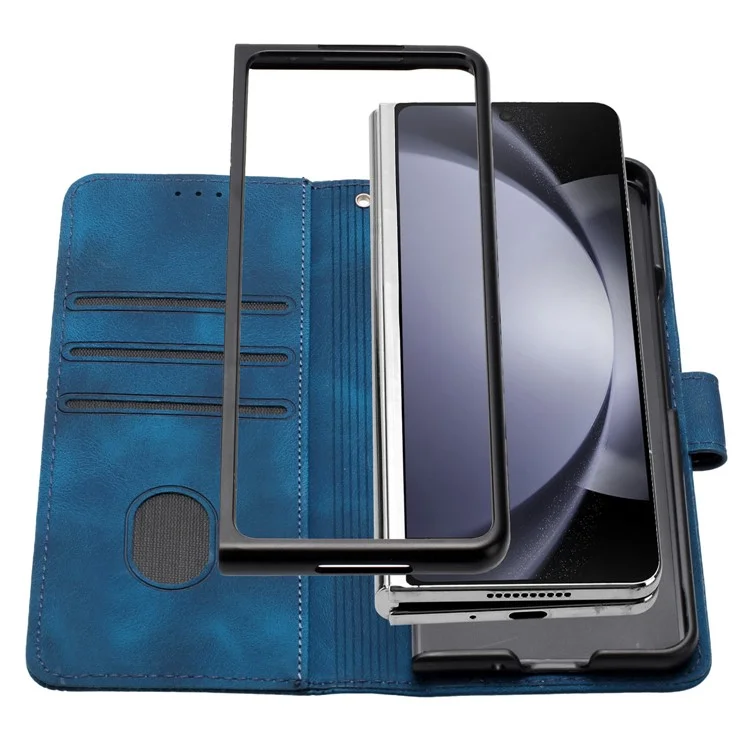YX0080 Para Samsung Galaxy Z Fold5 5G Case Mariposa Impresión de la Billetera de Cuero Tapa Del Teléfono - Zafiro