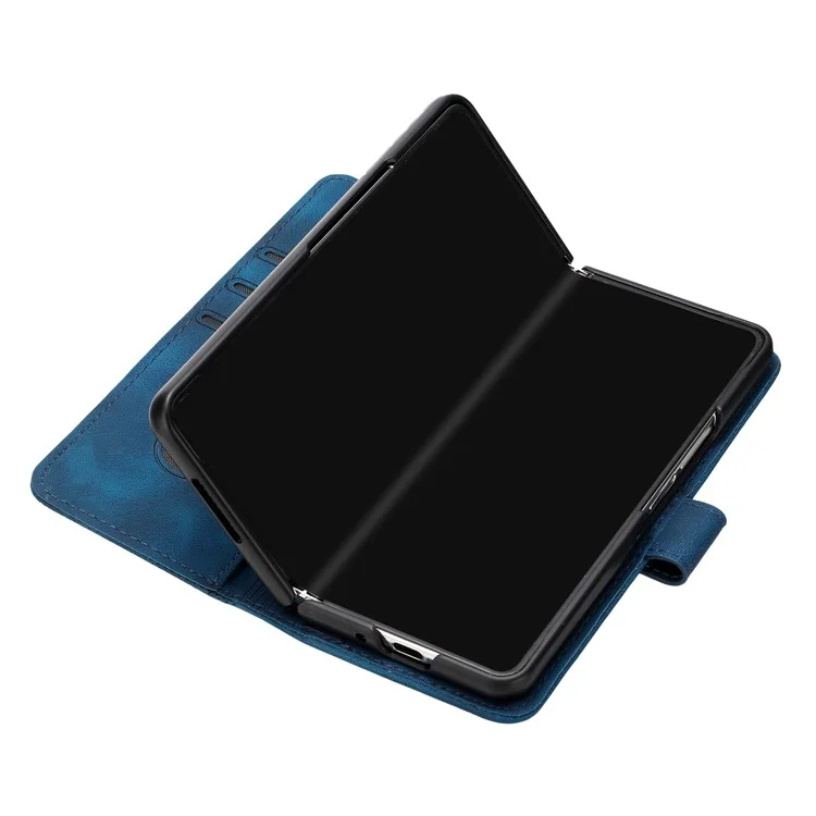 YX0080 Para Samsung Galaxy Z Fold5 5G Case Mariposa Impresión de la Billetera de Cuero Tapa Del Teléfono - Zafiro