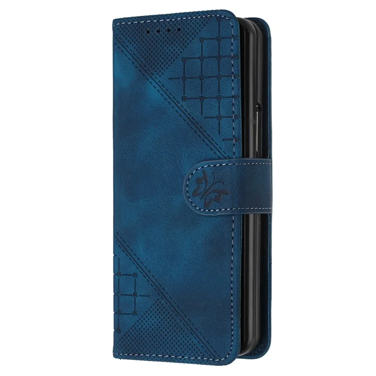 YX0080 Para Samsung Galaxy Z Fold5 5G Case Mariposa Impresión de la Billetera de Cuero Tapa Del Teléfono - Zafiro