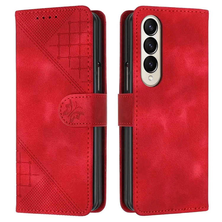 YX0080 Для Samsung Galaxy Z Fold3 5G Case Butterfly Imprint Кожаный Кошелек. - Красный