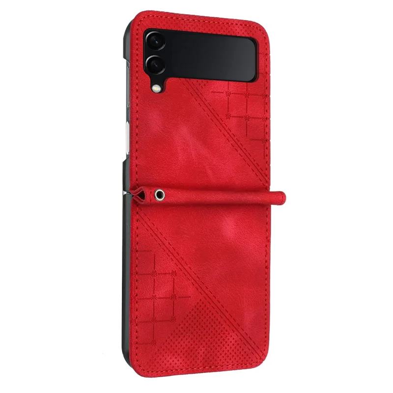 For Samsung Galaxy Z Flip4 5G Leather Wallet Case Butterfly Flower Imprinted Phone Cover with Strap - Red
