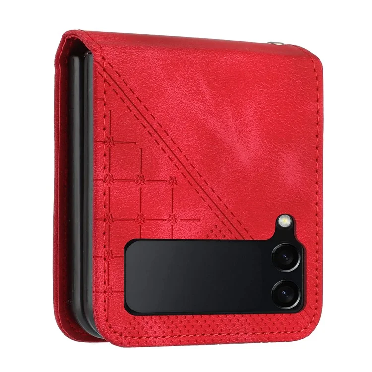 For Samsung Galaxy Z Flip4 5G Leather Wallet Case Butterfly Flower Imprinted Phone Cover with Strap - Red