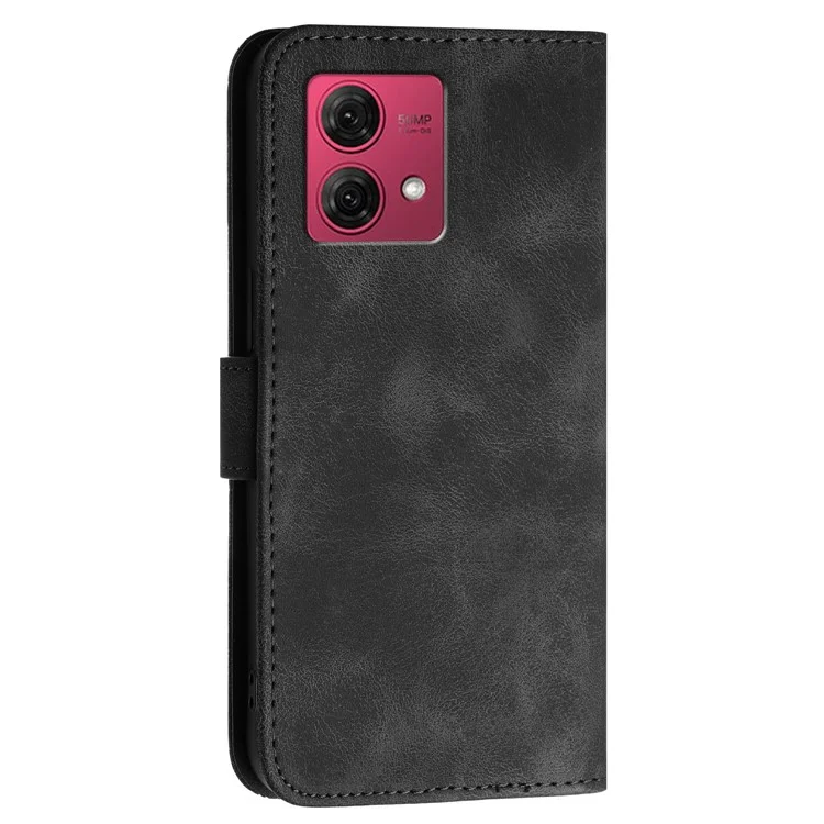 For Motorola Moto G84 5G Leather Wallet Case Butterfly Flower Imprinted Phone Cover with Strap - Black