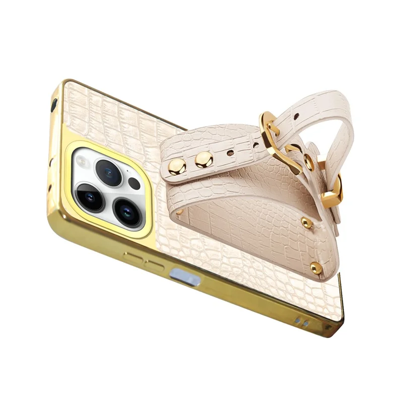 Для Iphone 16 Pro Max Case Crocodile Texture pu Leather+TPU Colleplating Phone Cover Bristam - Белый