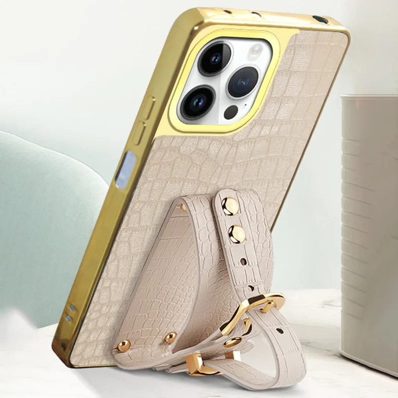 Для Iphone 16 Pro Max Case Crocodile Texture pu Leather+TPU Colleplating Phone Cover Bristam - Белый